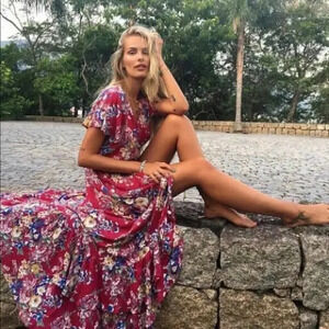 NWT Auguste the Label Beach House Frill Maxi Floral Dress in Red Multi Size 2